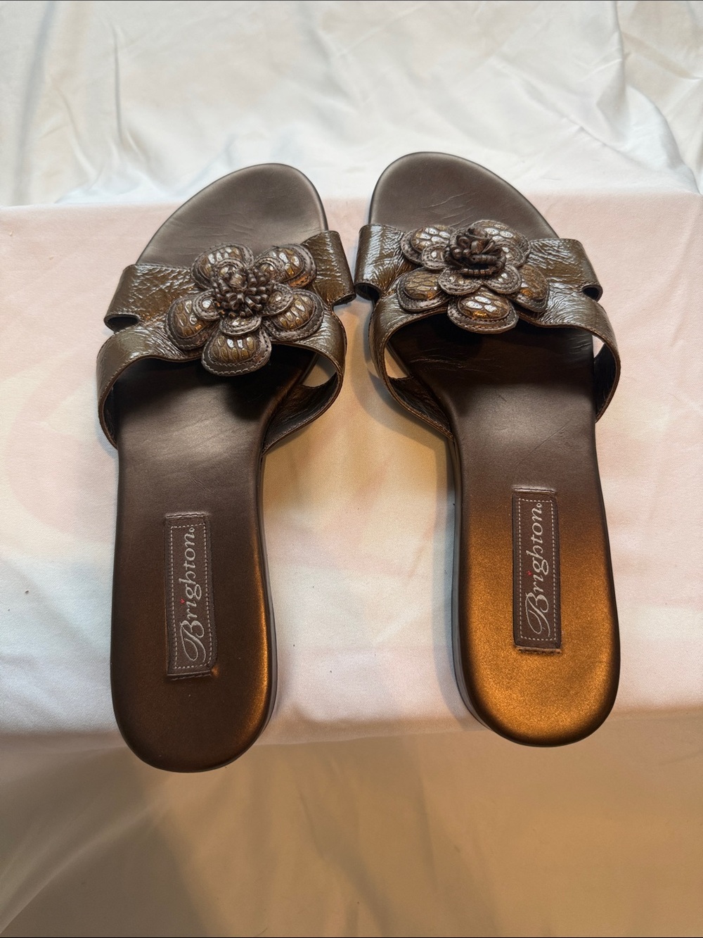 Brighton Brown Floral Applique Slide Sandals